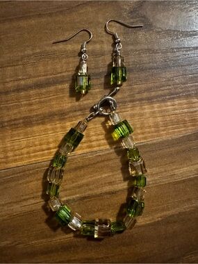 Handmade Green Glass Bead Bracelet & Earring Set